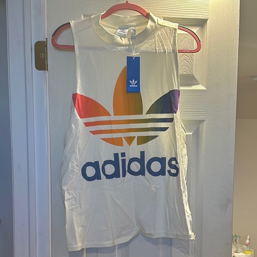 adidas Trefoil Cream Tank Top with Large Logo